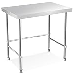 Hapihom Stainless Steel Catering Work Table, Heavy Duty Commercial Kitchen Work Table with Open Base & Non-slip Footpads, Food Prep Workbench for Home Restaurant Kitchen Garage 91x61x89cm