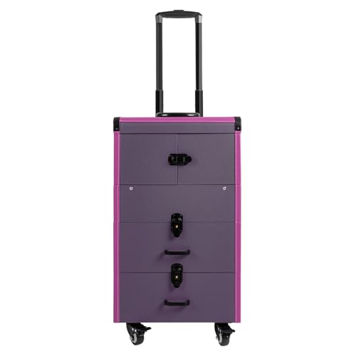 DAJILISHI Lockable Rolling Makeup Train Case - 2-Drawer Portable Cosmetic Organizer Trolley for Beauty Salons(Purple