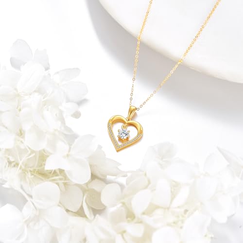 DOVRAN 14K Gold Moissanite Necklace for Women 14K Solid Gold Heart Moissanite Necklace Jewelry Gift for Women3