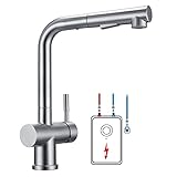 Wasserhahn Küche Niederdruck ausziehbar 3 Anschlüsse Edelstahl Armatur Mischbatterie Einhebelmischer Niederdruckarmaturen