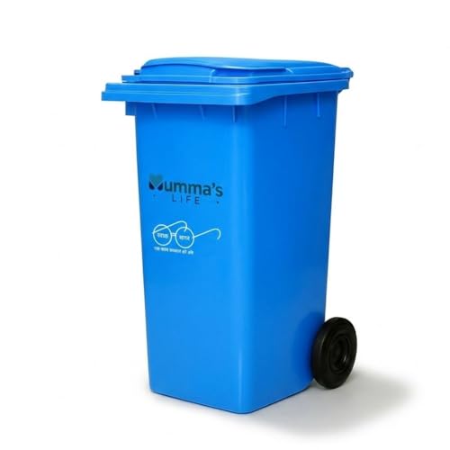 Image of Mumma's LIFE Plastic Manual-Lift 120 Ltr Wheel Garbage Dustbin with Lid & Wheels (Blue)