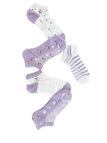 Image of Women's Ankle Socks with Cute Patterns, Combed Cotton, 10 Pairs