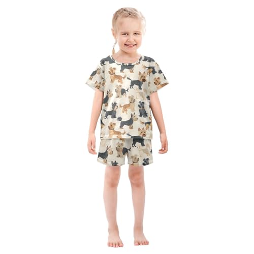 ALAZA Cute Terrier Dog Pajamas Set Short Sleeve Cotton Sleepwear Summer Pjs 2 Piece 5-14Y3