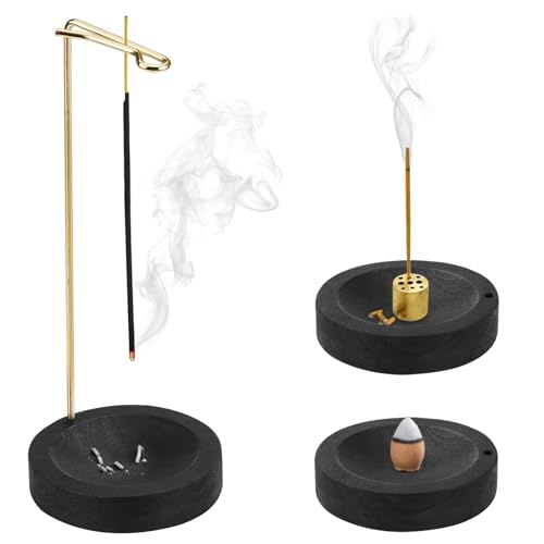 Porte Encens 2 en 1, Porte-Encens en Bois avec Bobine à Cône, Bruleur Encens Inversé, Brule Encens Support, Support Encens Baton Vertical pour Décor...