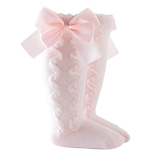 POLG Toddler Baby Girls Solid Knee-High Socks Kids Girl Mid-Calf Length Princess Sock Fashion Warmer Bow Stockings (Pink, 3-5 Years)