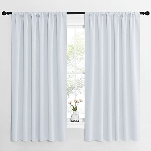 NICETOWN Bedroom Window Curtain Panels - Window Treatment Thermal Insulated Rod Pocket Room Darkening Curtains/Drapes for Patio Door (Greyish White, 2