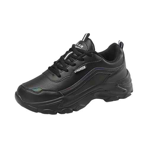 Wasserdichte Damen-Laufschuhe, klobige Plateau-Sneaker, strapazierfähige Leder-Turnschuhe, Outdoor-Trekkingschuh, leicht, Luftkissen-Trainer, bequem, Sommer-Trail-Schuhe, Schwarz , 38 2/3 EU