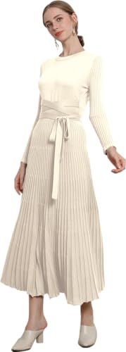 Winter Maxi Knit Dress for Women - Fit and Flare, Long Sleeves, Round Neck - Midi, Aline