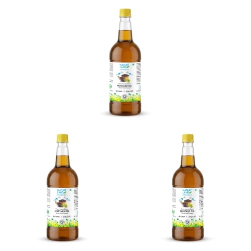 Image of Natureland Organics Kachhi Ghani Pure Mustard Oil 1 Ltr - Cold Pressed (Pack of 3)