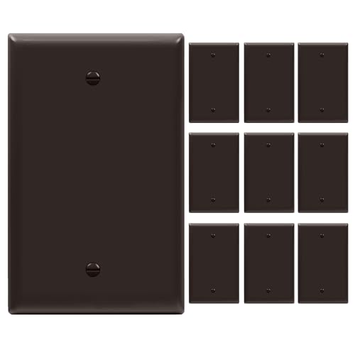 Image of ENERLITES 10 Pack Mid-Size Blank Wall Plate Cover, No Device, 1-Gang, Brown