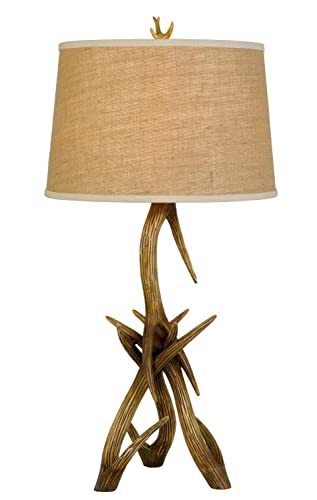 Cal 150w 3 Way Drummond Antler Resin Table Lamp with Burlap Shade, Brown (BO-2806TB)