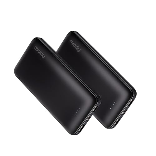 Miady 2-Pack 10000mAh Dual USB Portable Charger, Type-C Charging Power Bank, Slim Backup Battery Pack Compatible with iPhone 17/16/15/14/13 Galaxy S24/22 iPad Android etc (2 Black)