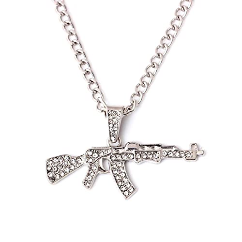 Houhounb Pistolen-Anhänger Kette mit Strass-Legierung Kreativer Hip-Hop-Schmuck Retro Stil Anhänger Halskette für Geschenk Party Hochzeit Punk-Party, Sliber Cover