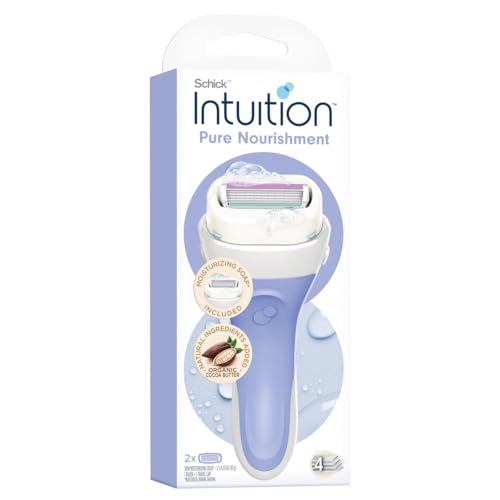 Intuition Pure Nourishment Kit 2 Razor for Women 2 in 1 Razor Lathers and Shaves in One Easy Step No Shave Gel Needed Moisturizes Skin with Organic Cocoa Butter 1 Handle and 2 Refills