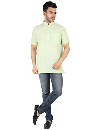 Image of LATEST CHIKAN Men's Cotton Regular Casual Strped Short Kurta Half Sleeves - (SK-LJ.DS.AS)