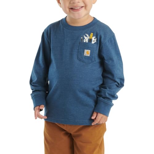 Carhartt Kid's CA6576 Long-Sleeve Tool Pocket T-Shirt - Boys - 2 Toddler - Dark Denim Heather