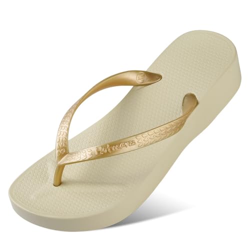 Women's Wedge Heel Flip Flops Comfortable Non-Slip Thong Sandals with Platform Sole for Beach Pool Vacation & Daily Casual Summer Essential Walking Shoes