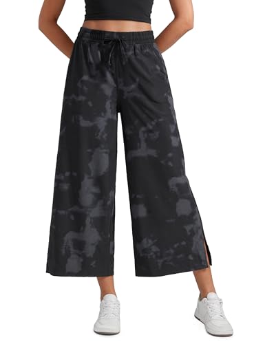 Image of CRZ YOGA Lightweight Wide Leg Crop Pants 25 inch | Casual, Travel, Comfy, Soft, Split, Loose Fit, Pockets, for Women