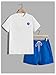 Floerns Men's 2 Piece Tracksuit Slogan Print Tee Shirt Drawstring Waist Shorts Set White and Royal Blue Large