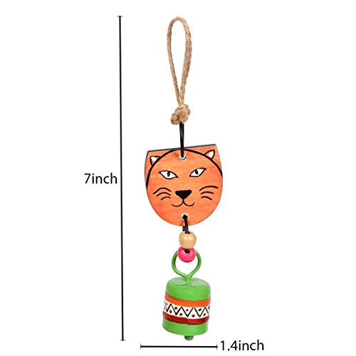 Image of Aakriti Art Creations Lion Wind Chime with Metal Bell | Modern Art Handmade Wooden & Metal Wind Chime in Orange | Matte Decorative Wind Chimes for Balcony, Garden & Home, Living Room & Gifting