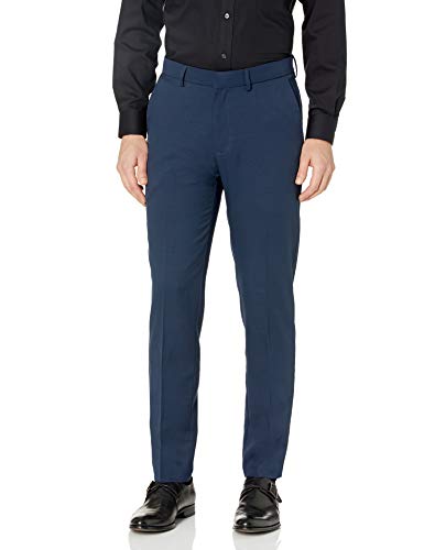 Kenneth Cole Unlisted Men's Heather Gab Slim Fit Flat Front Flex Waistband Dress Pant, Blue, 38 X 29