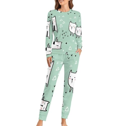 Ensemble pyjama chat femme anti-frottement avec pantalon et manches longues