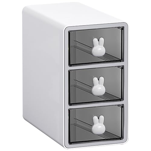 Toguma Stapelbare Desktop-Aufbewahrungsbox mit 3 Schubladen, transparente mehrschichtige Kosmetik-Aufbewahrungsbox für den Schreibtisch, geeignet für Bürokosmetik (weiß)