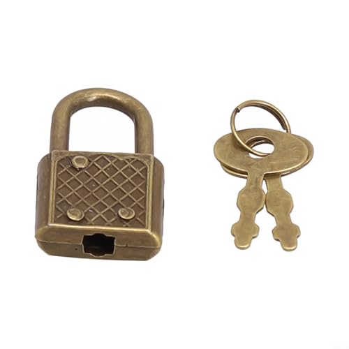 Solaughguy Candado vintage con llave para cinturón de equipaje, cerradura de seguridad de aluminio chapado en bronce antiguo, 30 x 17 mm, paquete de 1 cerradura con 2 llaves (dorado)