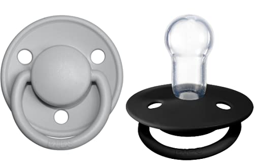 Image of BIBS Pacifiers – De Lux | BPA-Free Silicone Baby Pacifier | Made in Denmark | Set of 2 Soothers (Cloud/Black, One Size Silicone)