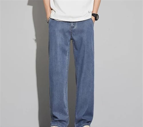 Mens Jeans Thin Summer Loose Comfortable Straight Elastic Denim Trousers Lightweight Business Casual4