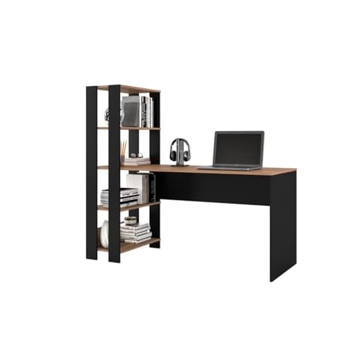 Escrivaninha com Estante Lateral MATCH Mesinha Computador Escritório 6999 (Nature/Preto)