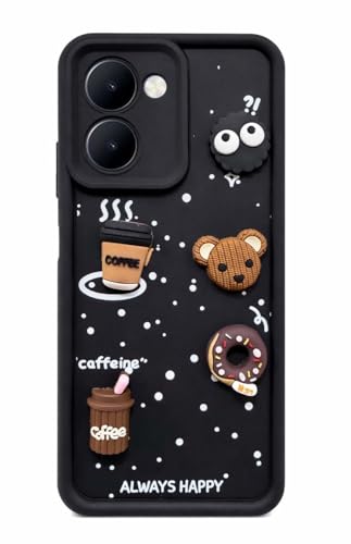 Image of Bintage Cute Fun Taddy| 3D Ball Bear| Donut| Coffee Rubber Case Full Body & Camera Protection Back Cover Compatible for Realme C33 4G 2023 - Black