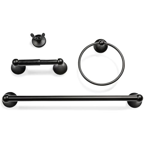 Dorence | 4-Piece Bathroom Hardware Set | Bathroom Towel Bar | Bath Accessories Sets for Bathroom | Bathroom Accessory | Bathroom Fixtures (Matte Black) Cover