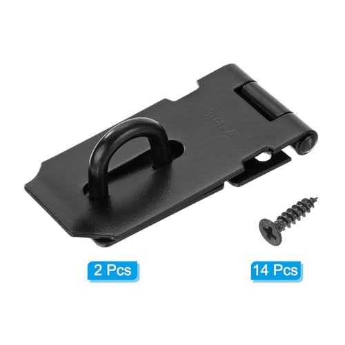 Image of PATIKIL 3 Inch Door Locks Hasp Latch, 2Pcs Stainless Steel Hinge Lock Padlock Clasp Hasp Lock Latch Door Gate Lock Hasp with Screws for Cabinet Drawer, Black