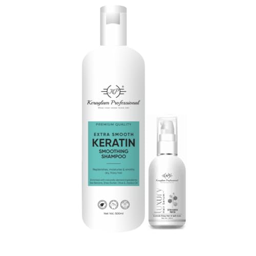 Image of Extra Smooth Keratin Smoothing Shampoo, 500ml, with Keratin Hair Serum, 100ml, Lavender Scent, Unisex, Dry, Curly Hair