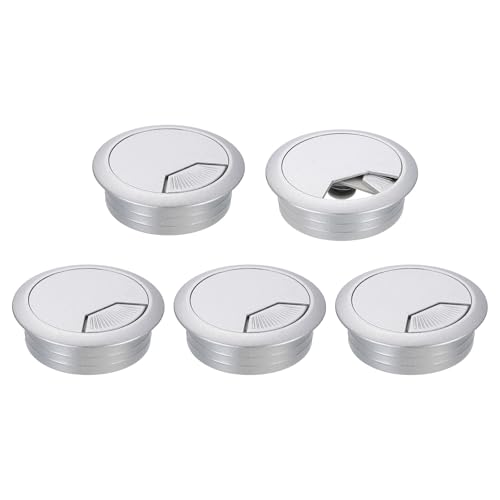 uxcell 5 Pcs 50mm (1.97 Inch) Desk Grommet, Plastic Cable Hole Cover, Wire Cord Cable Organizer for Home Office Computer Desk Cabinet, Silver