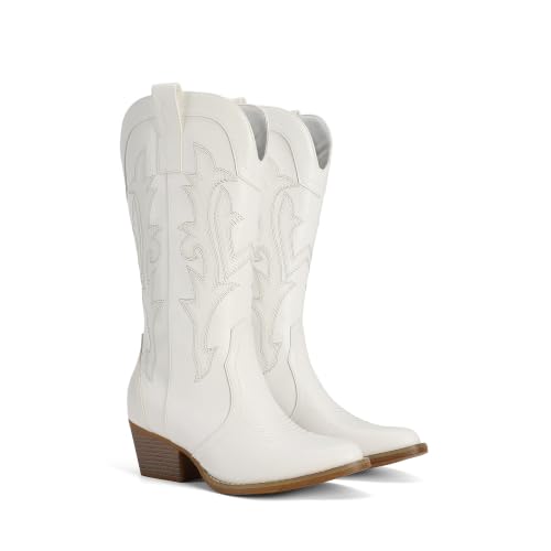 Image of DREAM PAIRS Women's Cowboy Cowgirl Boots Embroidered Pointed Toe Low Heel Western Mid Calf Boot for Theme Party Country Concert