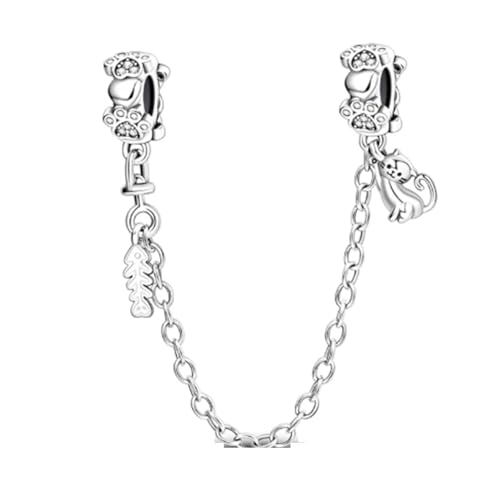 Abalorio de cadena de seguridad de plata de ley 925 con cierre de clip, estilo retro, compatible con pulseras Pandora, cadena de serpiente, joyería para mujer, routine, Caucho Plata de ley, Circón