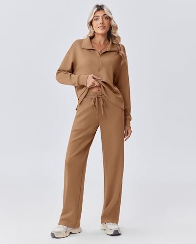 Image of PINSPARK 2 Piece Sets for Women 1 /2 Zip Sweatsuit Loose Fit Sweatshirt Straight Leg Pants 2026 Matching Outfit Fall Tracksuit
