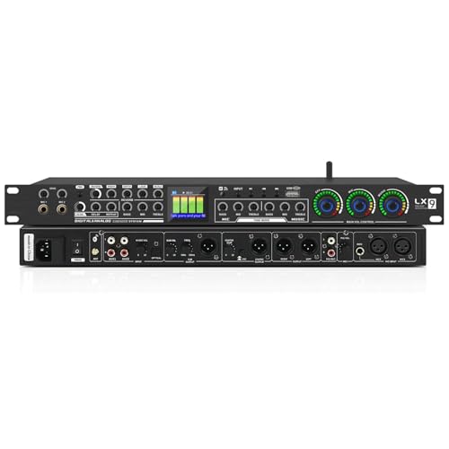 LX9 Professional KTV Digital Pre-stage Effector Anti-howling Audio Processor Echo USB MP3 Bluetooth Optical,5 Mic Inpout For Household Reverberator Karaoke,Stage,Church, Performance