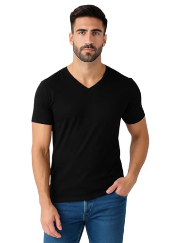 Image of Friskers Men's V-Neck Short Sleeves Cotton T-Shirt - Casual T-Shirt, Regular Fit