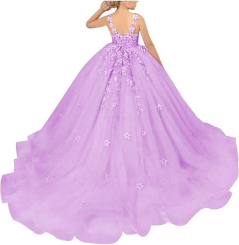 Flower Girl Dress for Wedding Lace Applique First Communion Dress Puffy Tulle Pageant Dresses for Girls