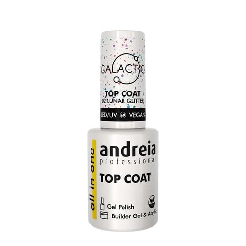 Andreia Professional Smalto semi-permanente Top Coat Galactic - Finitura per unghie asciugatura UV-LED - Gel Polish Vegan - Ideale per nail art, strato finale Lunar Glitter, 10,5 ml
