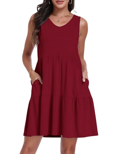 Image of Sundresses for Women Summer Sleeveless Tiered Swing V Neck Tank Dress