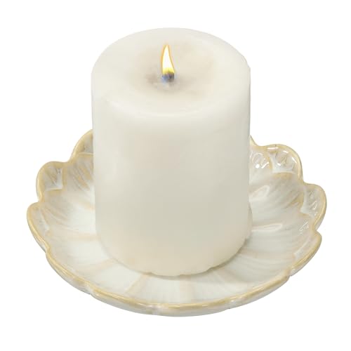 uxcell Candle Holder Plates, 4 Inch Ceramic Candle Tray Tealight Incense Holder Dish Candlestick for Tea Light Aromatherapy Wedding Rustic Vintage Home Decor, Sunflower White