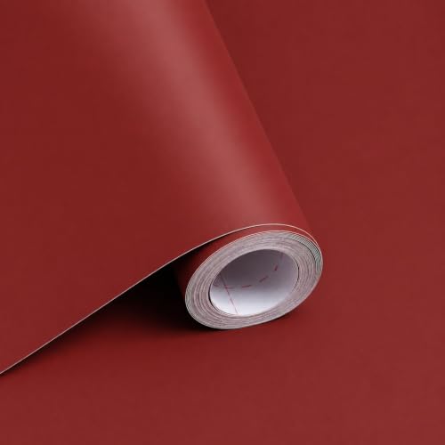 Image of WISDOM Garnet Red Self-Adhesive Wallpaper Matte Waterproof Peel and Stick Vinyl Sticker for Kitchen Cabinets, Wardrobes, Tables, Shelves & Home Decor (20X48 in)