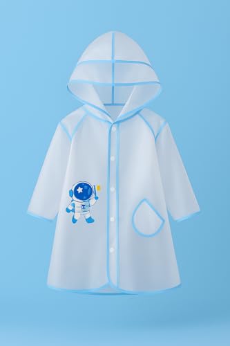 Image of Bold N Elegant Polyester Blend Transparent Dinosaur Print Kid's Waterproof Raincoat Rain Jacket With Hood And Visor For Young Lil Toddler Tween School Boy's And Girls