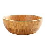 loyfreeyo サラダボウル 大きい サラダボール サラダ皿 竹木製 ボール 料理 割れない食器 シリアルボウル 汁椀 スープボウル 深型 丸形 耐熱 和食器 おしゃれ (ナチュラル,25*8cm)