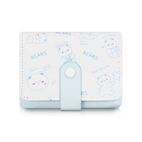 Trifold Wallets for Women, PU Cartoon Printed Multi Slot Cute Coin Purse With Buckle and Heart Shaped ID Window, Women’s Short Wallet for Travel and Dating (blue)