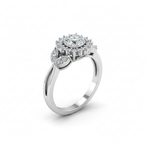 Image of 55Carat Choose Your Gemstone Flower Halo Split Shank Diamond CZ Ring Sterling Silver Round Shape Halo Engagement Rings Everyday Jewelry Wedding Jewelry Handmade Gifts for Wife US Size 4 to 12